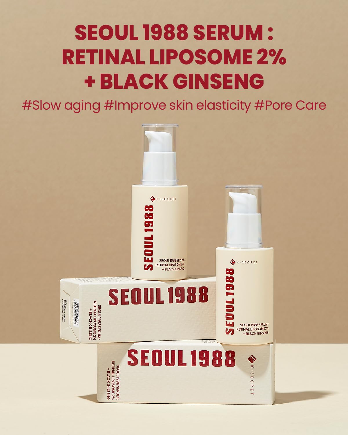 KSECRET | SEOUL 1988 Serum : Retinal Liposome 2% + Black Gingeng, 30Ml/1.01Fl.Oz | 58% Black Gingeng Extract with Retinal, Bakuchiol, Vitamin C & 3 Peptides for Wrinkle Care | Korean Skincare |