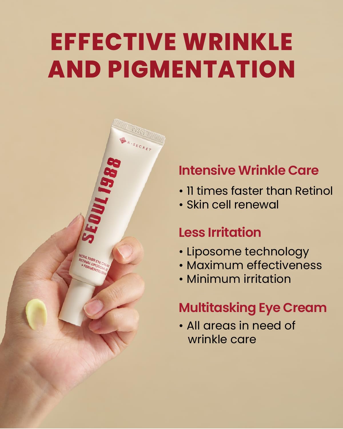KSECRET SEOUL 1988 Eye Cream : Retinal Liposome 4% + Fermented Bean, Wrinkle Care, Anti-Aging, Skin Elasticity, Pigmentation, Brightening, Retinol, 30Ml/1.01 Fl.Oz.