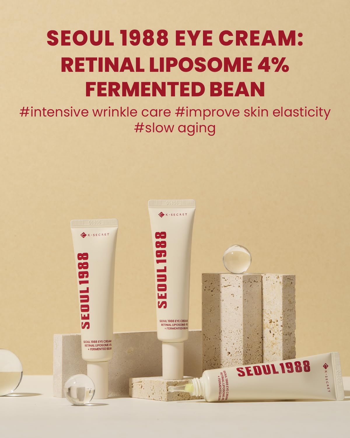 KSECRET SEOUL 1988 Eye Cream : Retinal Liposome 4% + Fermented Bean, Wrinkle Care, Anti-Aging, Skin Elasticity, Pigmentation, Brightening, Retinol, 30Ml/1.01 Fl.Oz.