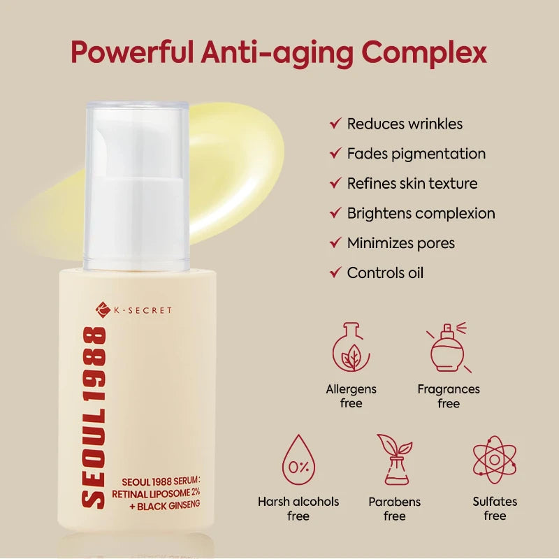 Korean Seoul 1988 30Ml Retinal Serum Ginseng Nicotinamide Facial Essence Sooth and Balanc Skin Care Liposome 2% + Black Ginseng